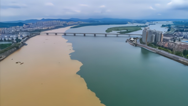 泾渭分明雨后的汉江水面半清半浊