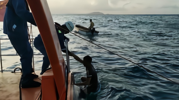 海南一渔船深夜触礁进水，4名渔民被困