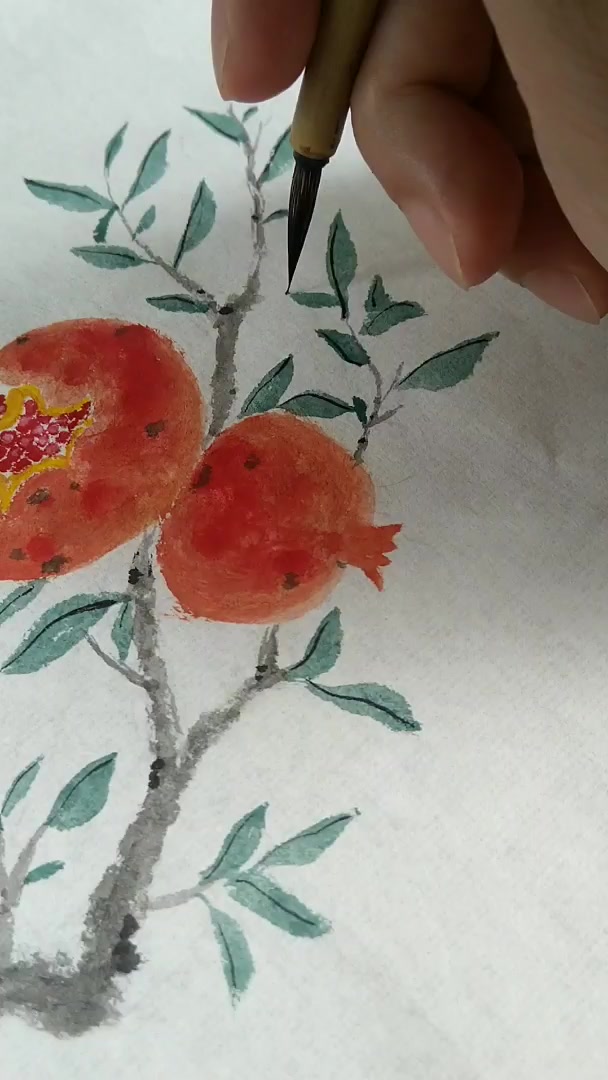 怀风花鸟画《鹦鹉石榴图》