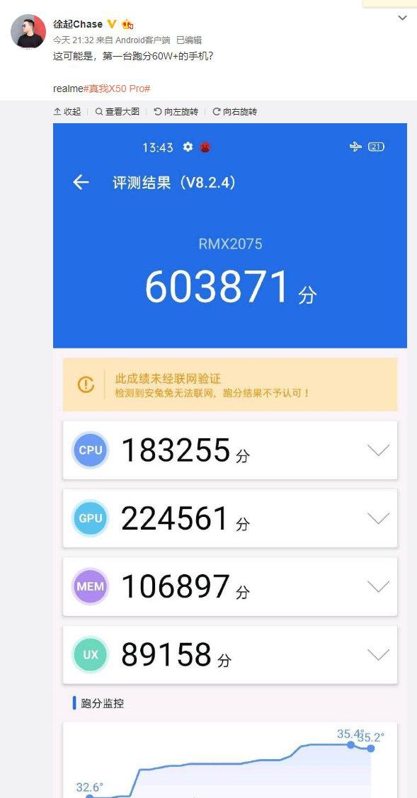 realmex50pro跑分突破60万安兔兔但不是后台第一款超此成绩