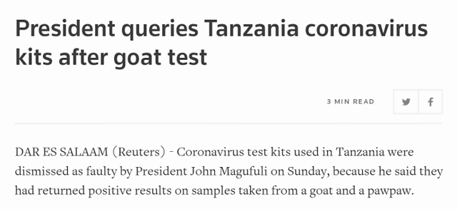 坦桑尼亚总统吐槽检测试剂质量：山羊木瓜都被测出阳性