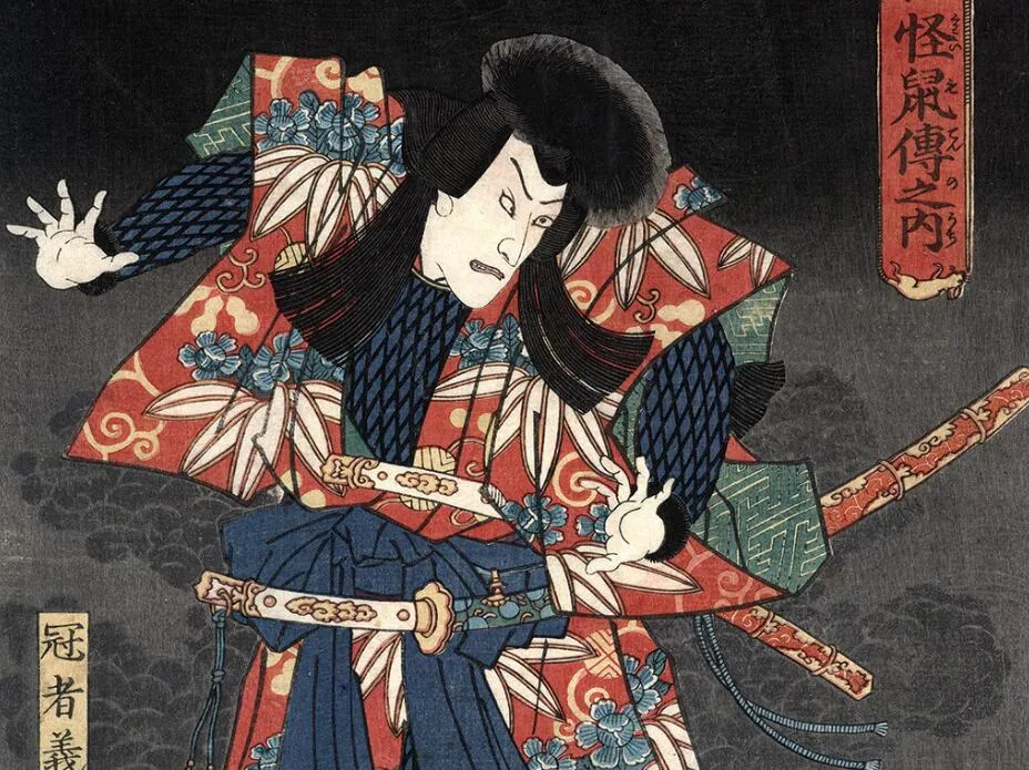 上图_ 佩戴武士刀的日本武士画