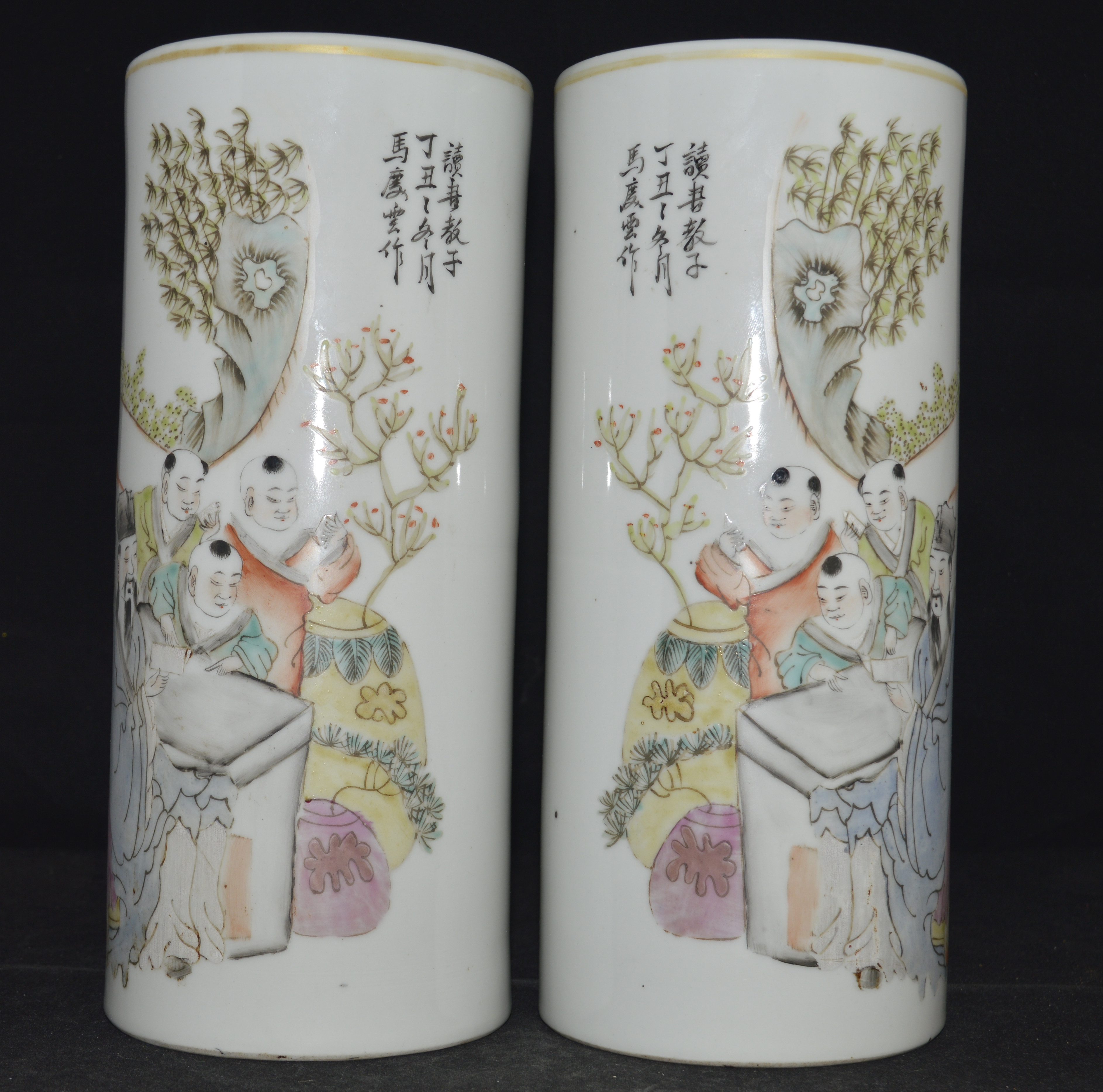 马庆云浅绛彩教子读书图帽筒即将亮相全国文物艺术品交易会