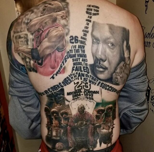 铁粉无疑粉丝背部文满乔丹文身