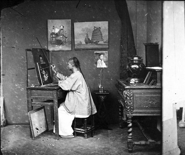 约翰·汤普森攝影:中国画家在画室畫畫 ∣ John Thompson, a Chinese artist at work