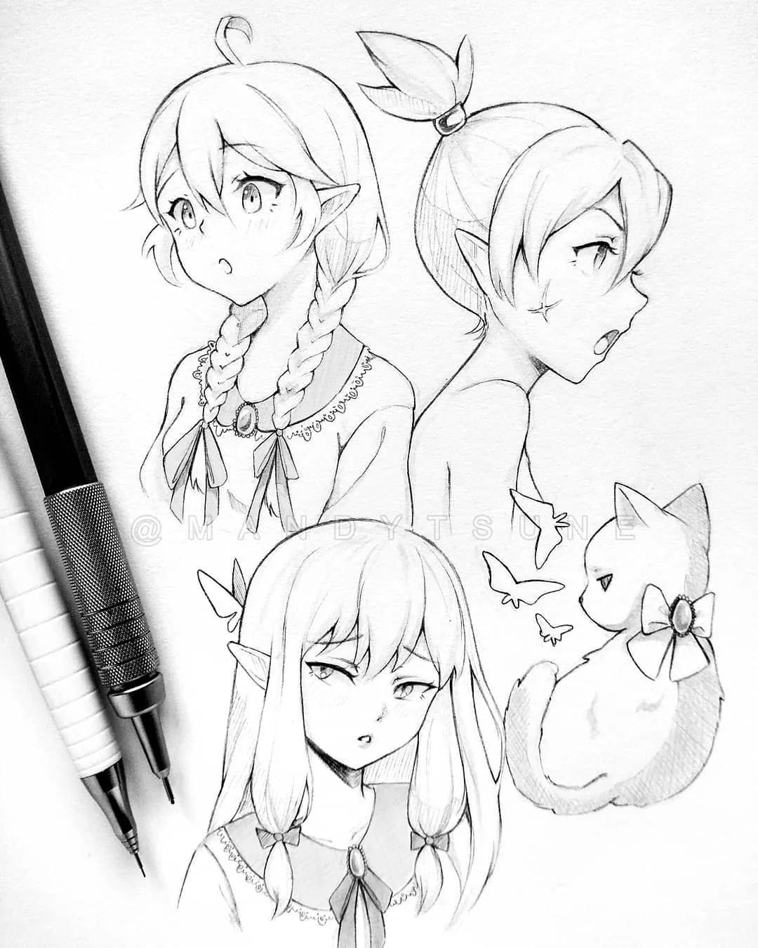 超美的动漫线稿素材练习上色素材