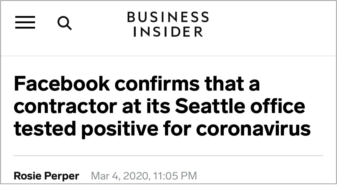 脸书首次确认1名员工感染新冠病毒