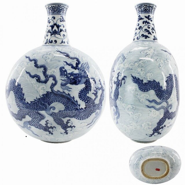 国枰拍卖-青花出海水龙纹抱月瓶赏析__凤凰网