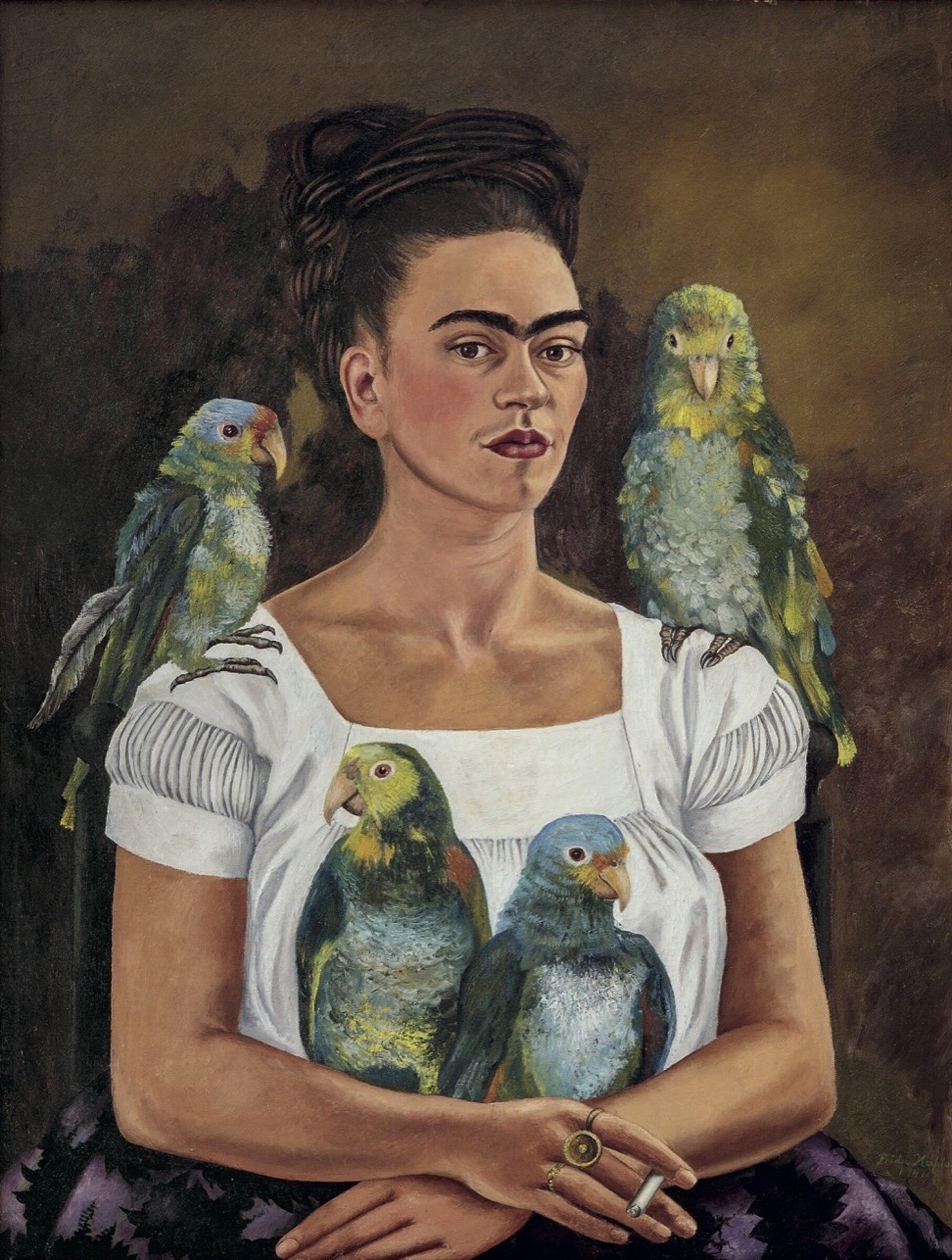 弗里达·卡罗，《我和我的鹦鹉》，1941，“美国生活：墨西哥壁画家重塑美国艺术，1925—1945”展出作品