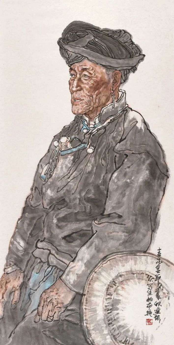 《人物写生》中国画 138x68cm 纪连彬