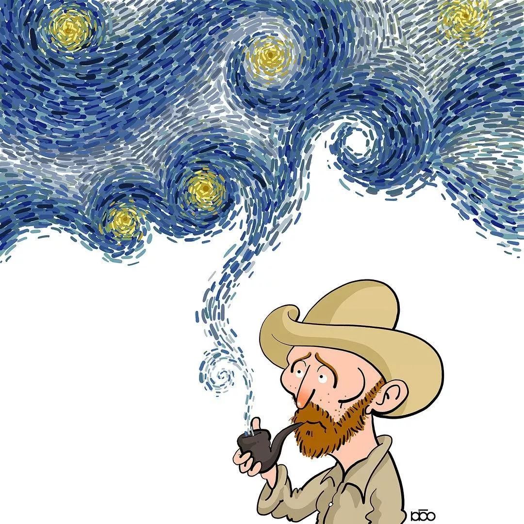 插画丨一样的麦田和星空不一样的梵高
