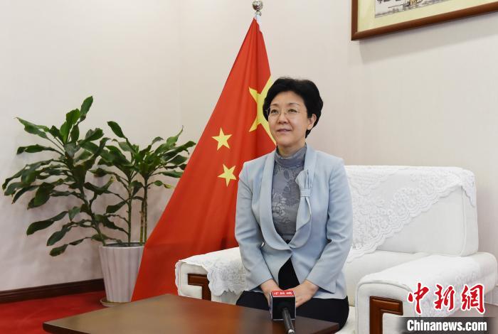 图为中共重庆市委常委,统战部部长李静接受中新网记者专访