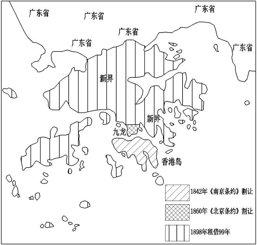 上图_ 842年《南京条约》割香港岛;1860年《北京条约》割九龙司地方一