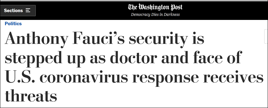 白宫抗疫专家福奇人身安全受威胁，美国政府将加强安保