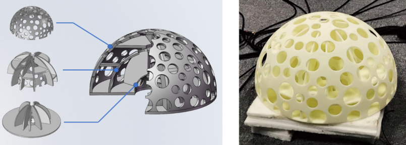 左图:超材料结构模型图 右图:超材料结构实物图丨作者绘制与拍摄