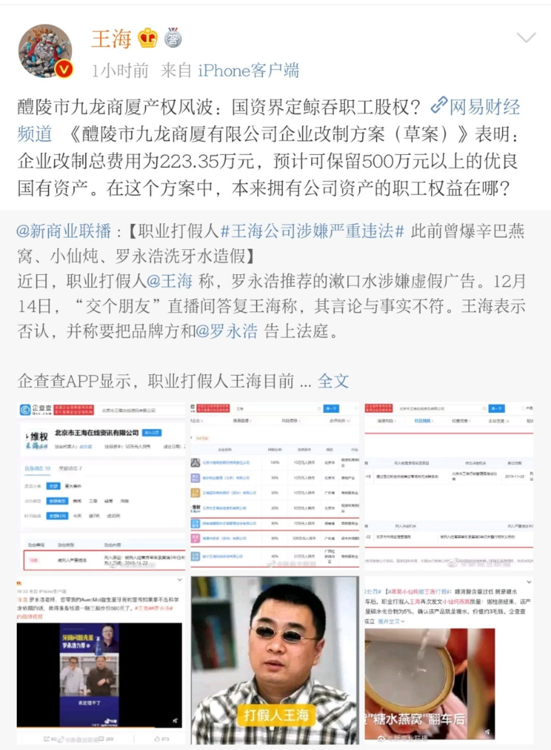 王海打假与名下公司涉违法一码归一码