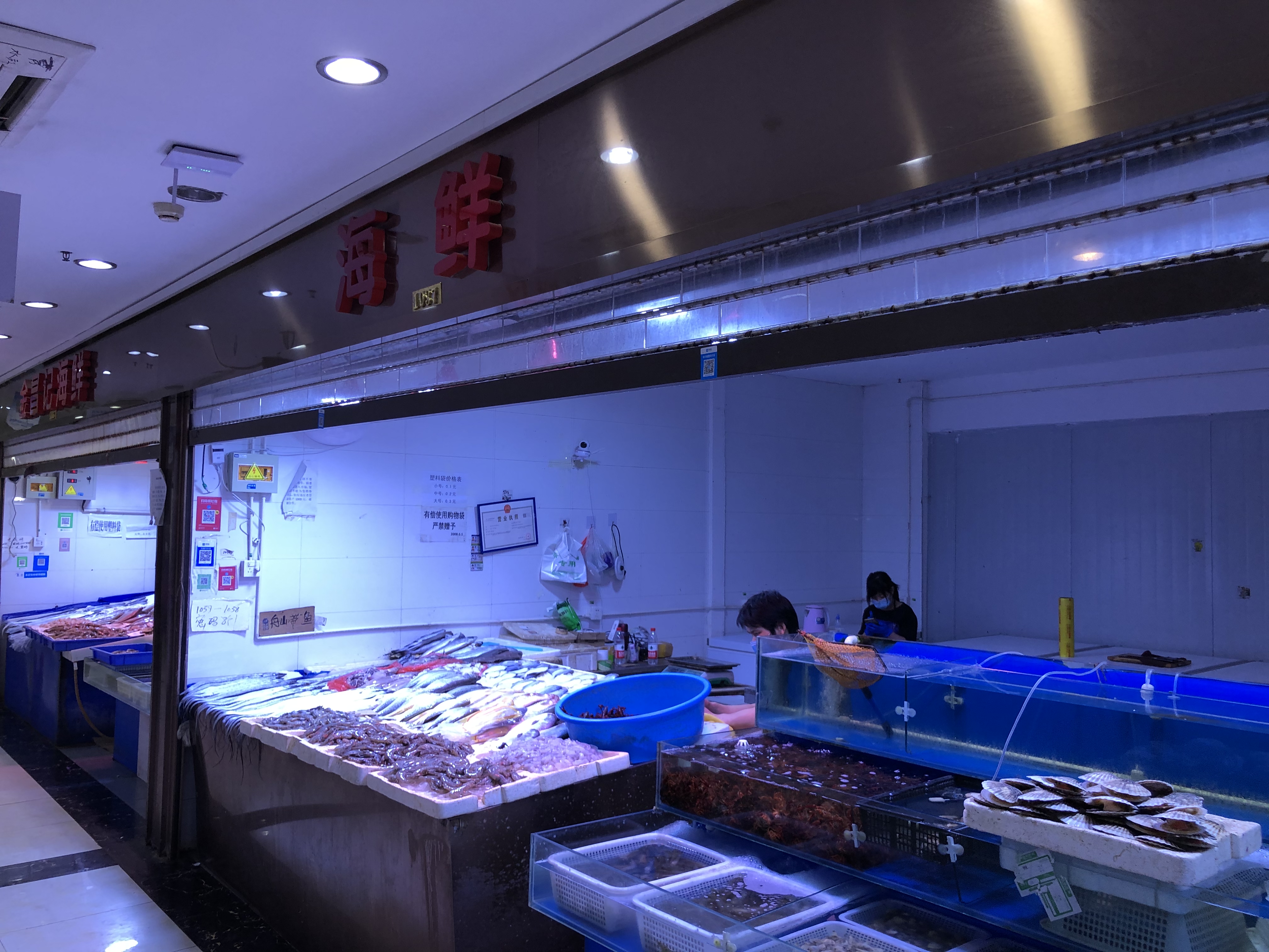 疫情发生后,北京某菜市场水产,海鲜商铺遇冷澎湃新闻记者 汤琪 图