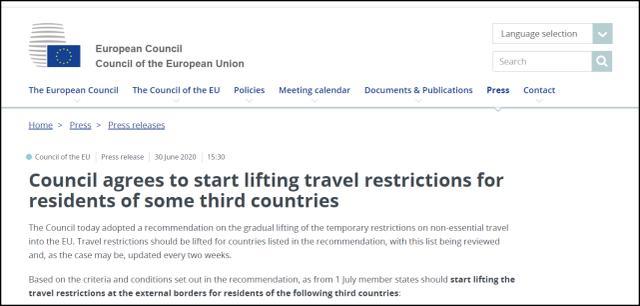 欧盟正式公布重新开放入境国家名单：没有美国，也没有中国
