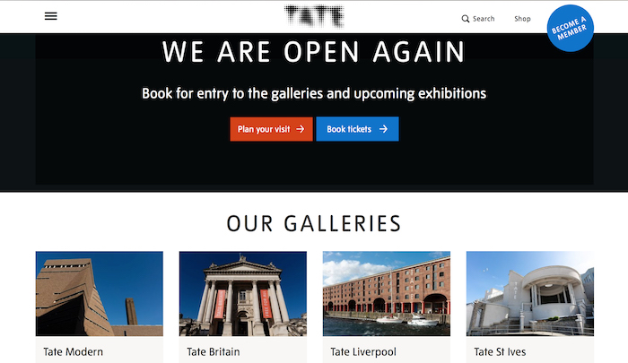 英国泰特美术馆已恢复开馆，官网上打出了“我们重新开放了”的字样。