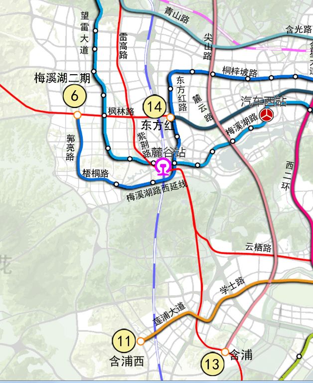 地鐵13號線走向圖根據長沙市綜合交通規劃,觀音巖片區規劃有地鐵13號