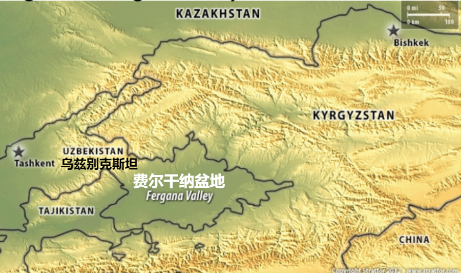 乌兹别克斯坦占有费尔干纳盆地的主体部分