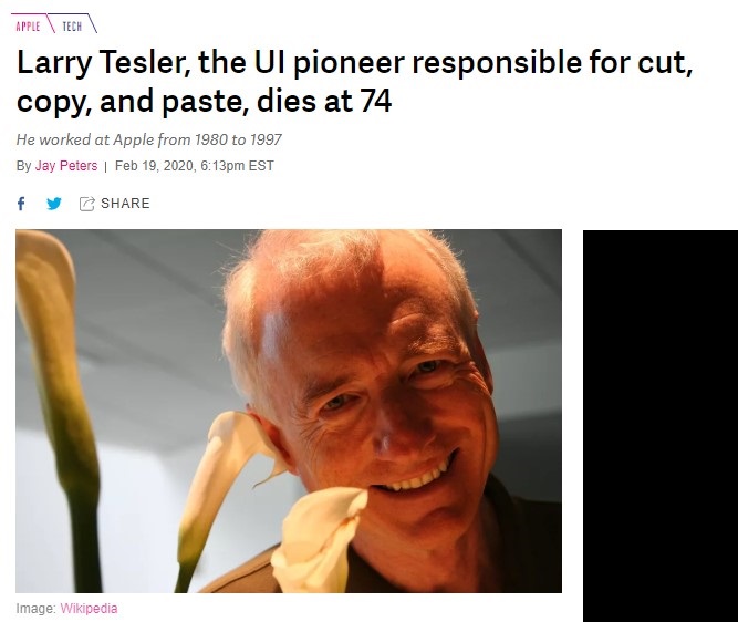 复制粘贴UI之父去世 Larry Tesler享年74岁