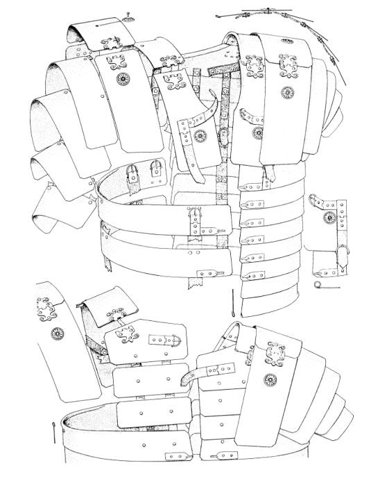 环片甲结构示意图】由于金属对力的传导性好,所以越是一个整体的盔甲