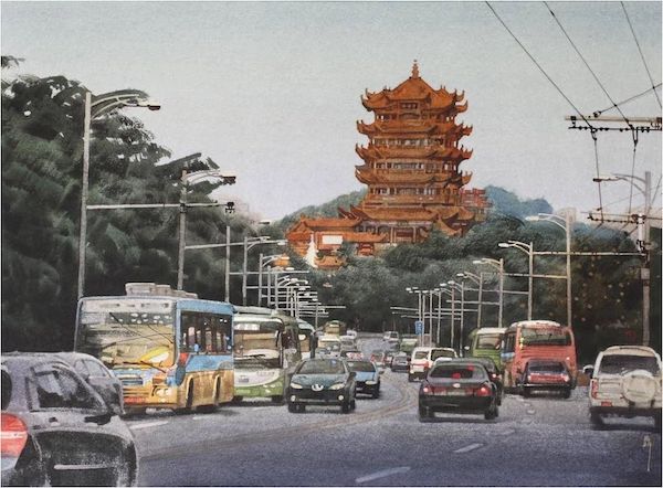 刘寿祥《黄鹤楼雄姿》纸上水彩 2009年