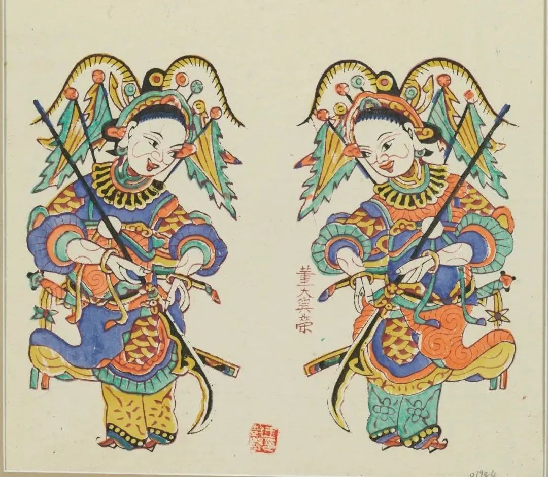 四川夹江《女将门神》 纸本 35×35cm 清代 中国美术馆藏