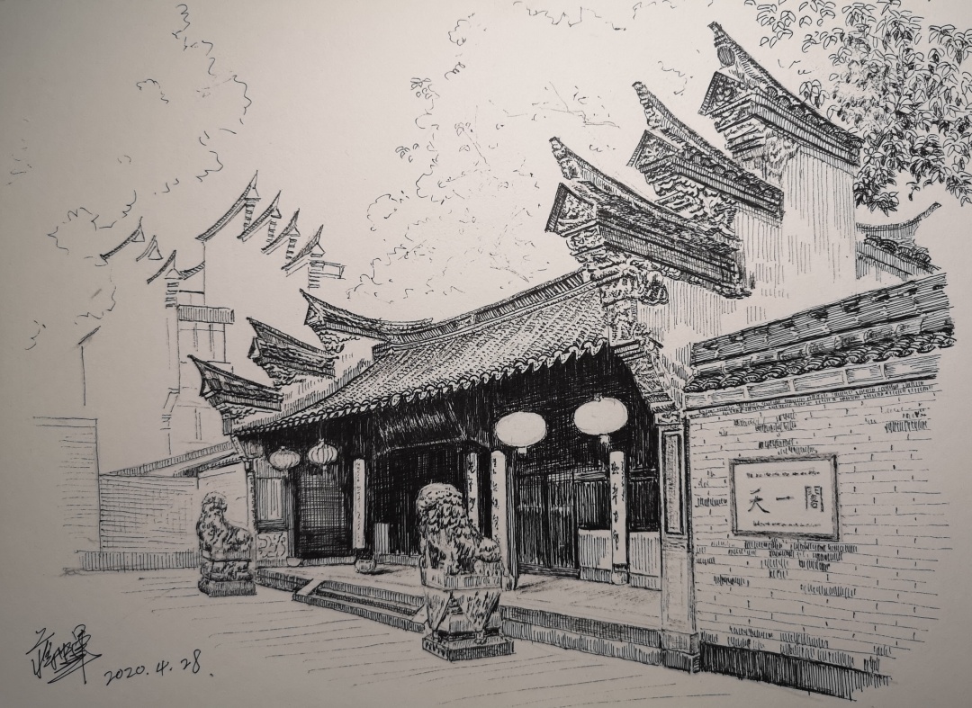 聊城光岳楼素描图片