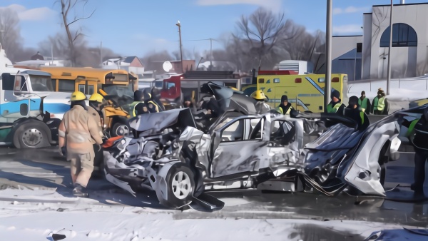 加拿大高速200车相撞 事故车辆残骸绵延1公里