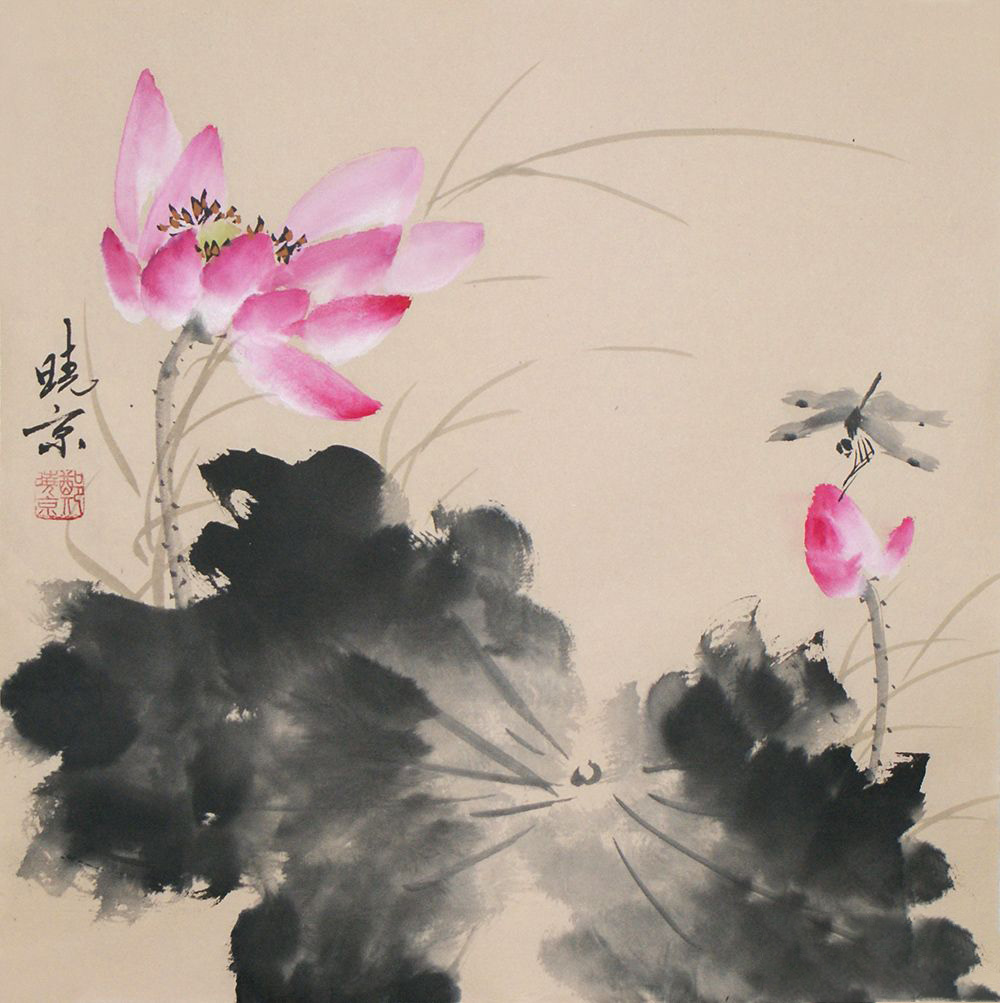 郑晓京最新斗方小品《仿古宣粉荷蜻蜓》