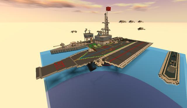迷你世界:海上霸主航空母舰地图鉴赏,拥有14架飞机5辆坦克!