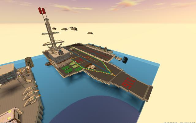 迷你世界:海上霸主"航空母舰"地图鉴赏,拥有14架飞机5辆坦克!
