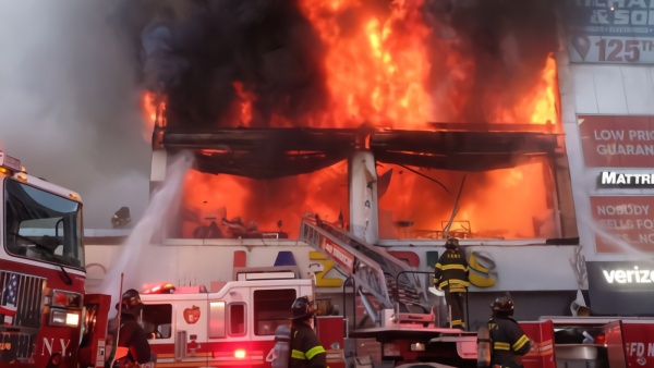 纽约市一商厦起火，浓烟直窜天际交通受阻