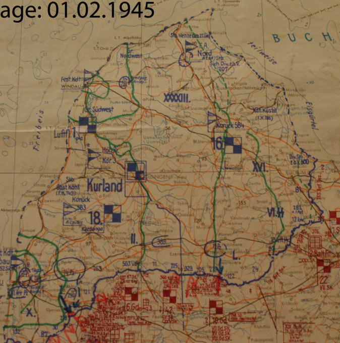 热文 正文■1945年初库尔兰地区的交战形势,北方集团军群残部困守