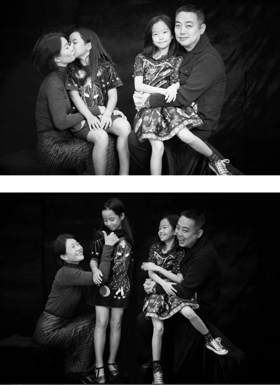 刘国梁一家拍大片,与妻子撞色搭配高调吸睛,双胞胎女儿颜值随妈