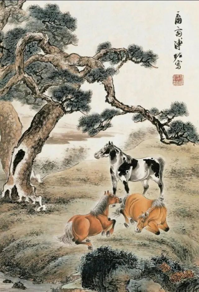 溥佐画马与山水结合美极了