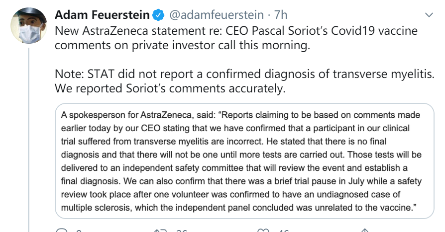 STAT高级记者Adam Feuerstein个人推特截图