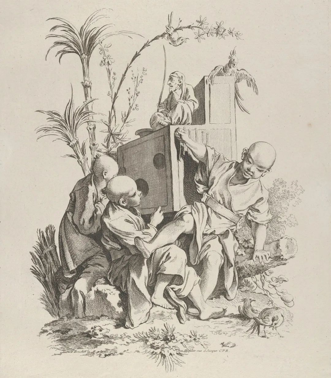 图14布歇绘,于基埃刻《五感的寓言》铜版画之一:视感,1740,大都会