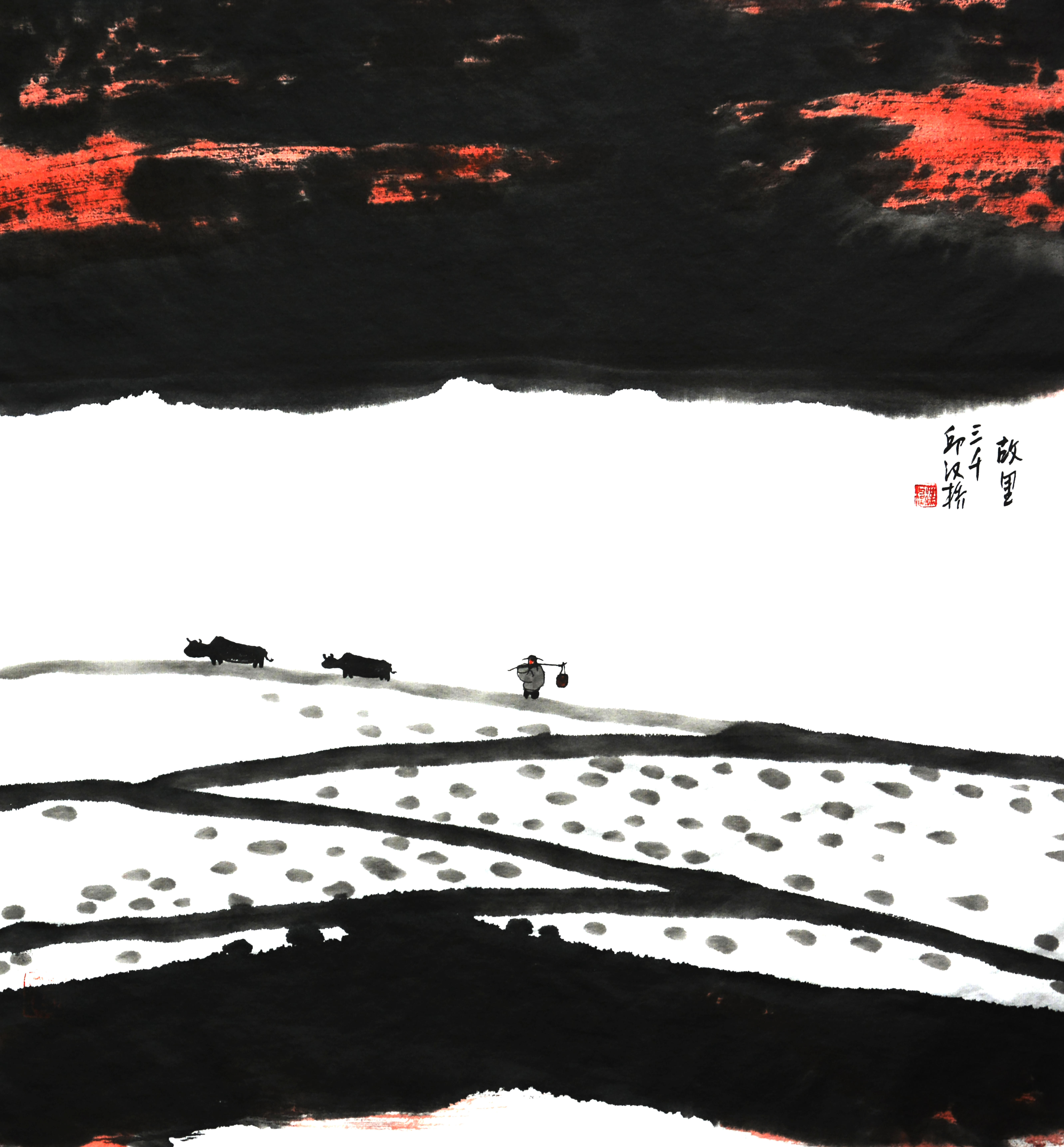 邱汉桥山水画:墨中见笔笔含墨,黑墨团中天地宽