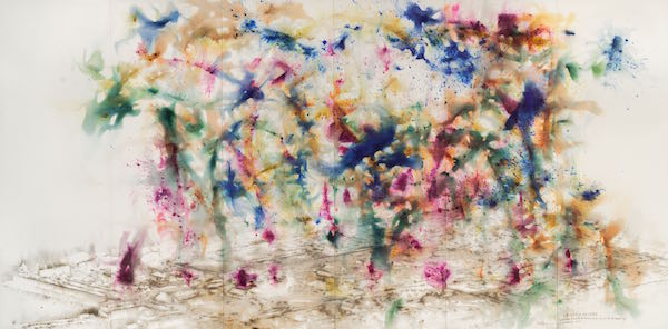 蔡国强,《为“梦游紫禁城”所作火药草图》,火药、墨、纸,2020