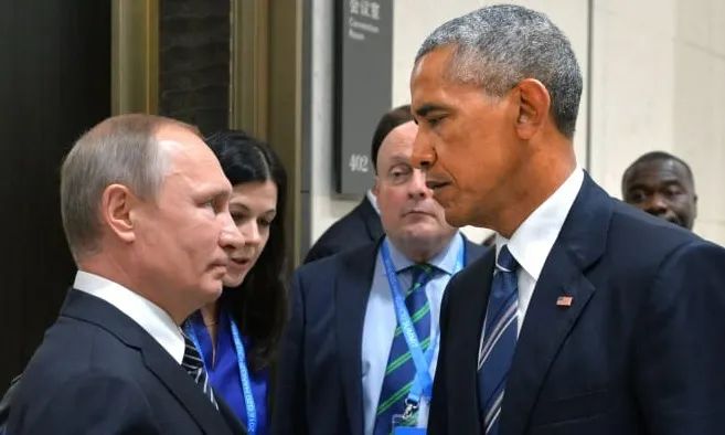 2016年奥巴马和普京会晤，被媒体称为“死亡对视”的场面。
