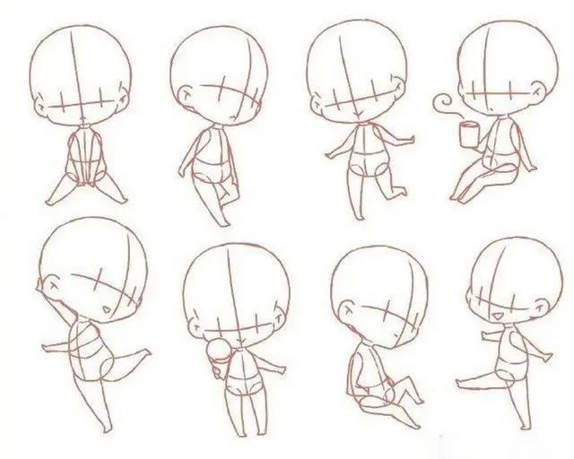 一组萌萌哒q版人体绘画素材可爱