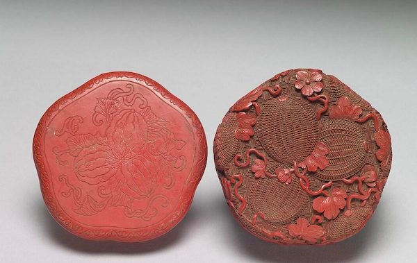 清代  剔红瓜瓞瓣式盒  木竹漆器 台北故宫博物院藏