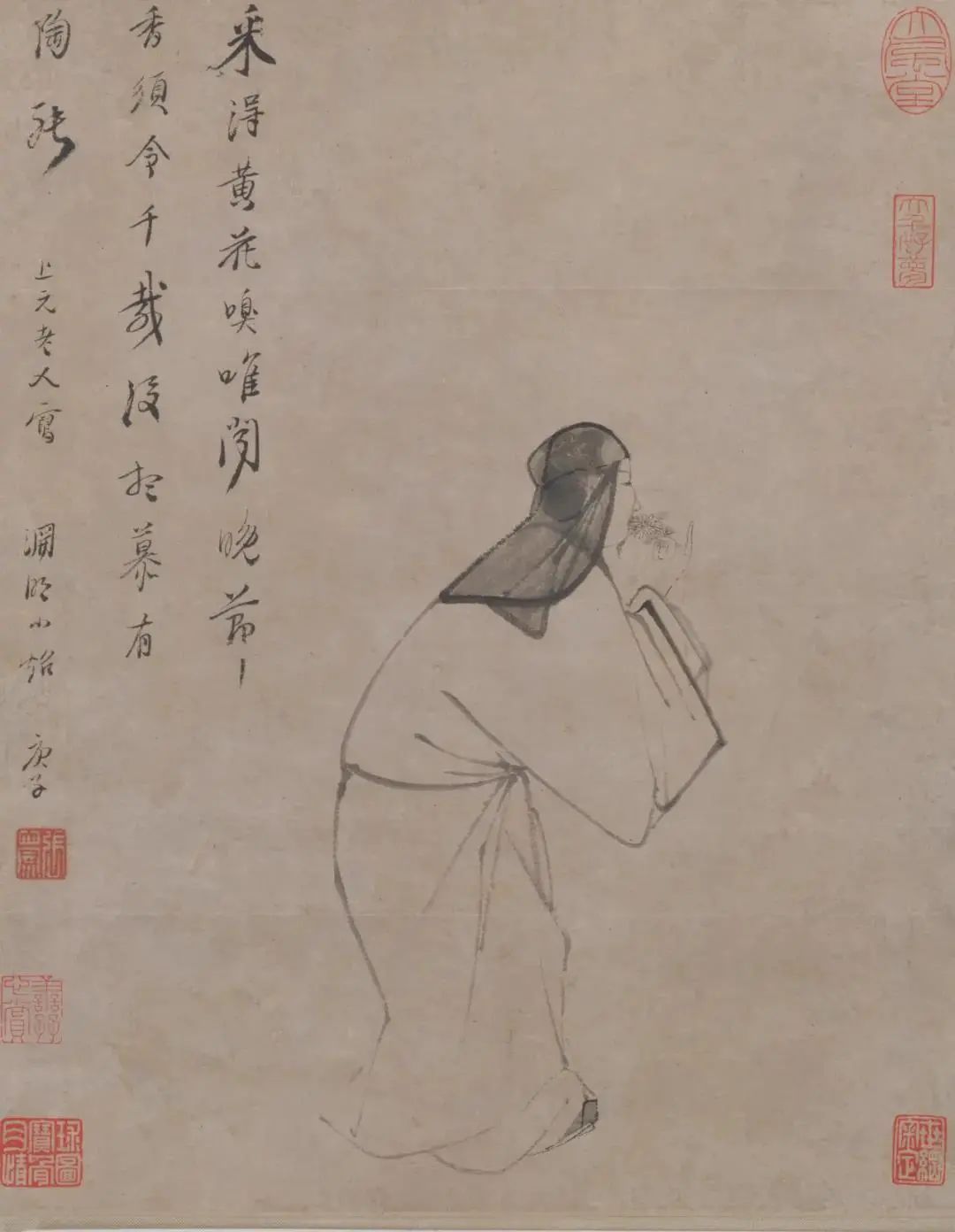 明 张风 渊明嗅菊图轴