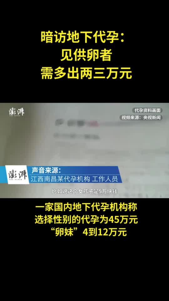 暗訪地下代孕:見供卵者需多出兩三萬元