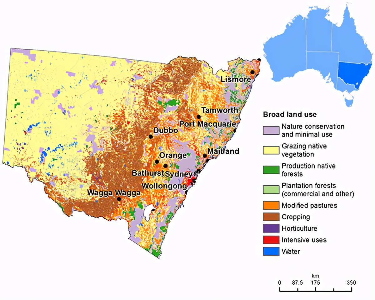 澳大利亞農業,水和環境部 新南威爾士州中部和南部內陸區分佈著純量
