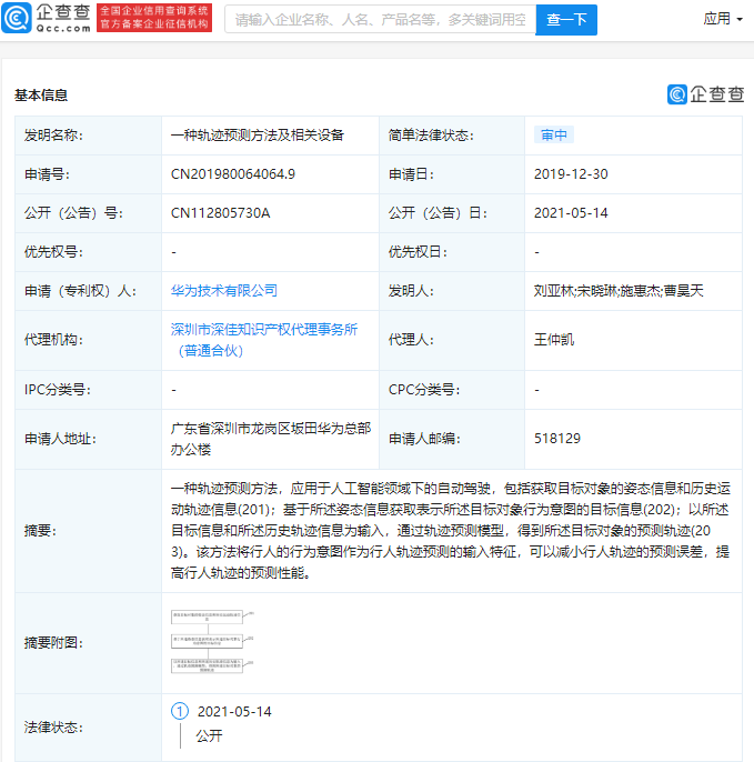 华为公开“轨迹预测方法”相关专利,应用于人工智能自动驾驶