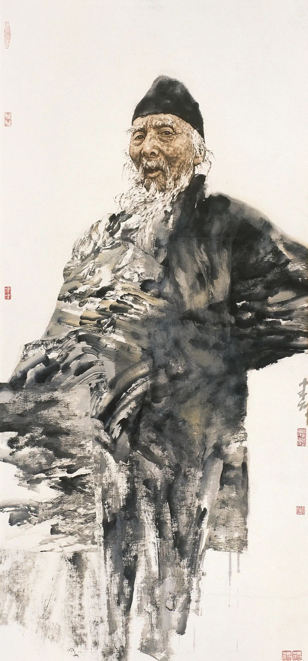 260x 126cm 2007年 赵建成笔下的齐白石, 这件作品画家并没有刻意美化